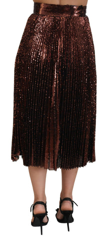 Bronze sequined high waist A-line maxi skirt by Dolce & Gabbana with shimmering embellishments and flowing fabric.