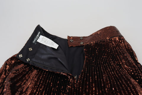 Bronze sequined high waist A-line maxi skirt by Dolce & Gabbana, flowing fabric with shimmering sequins and a fitted waist.