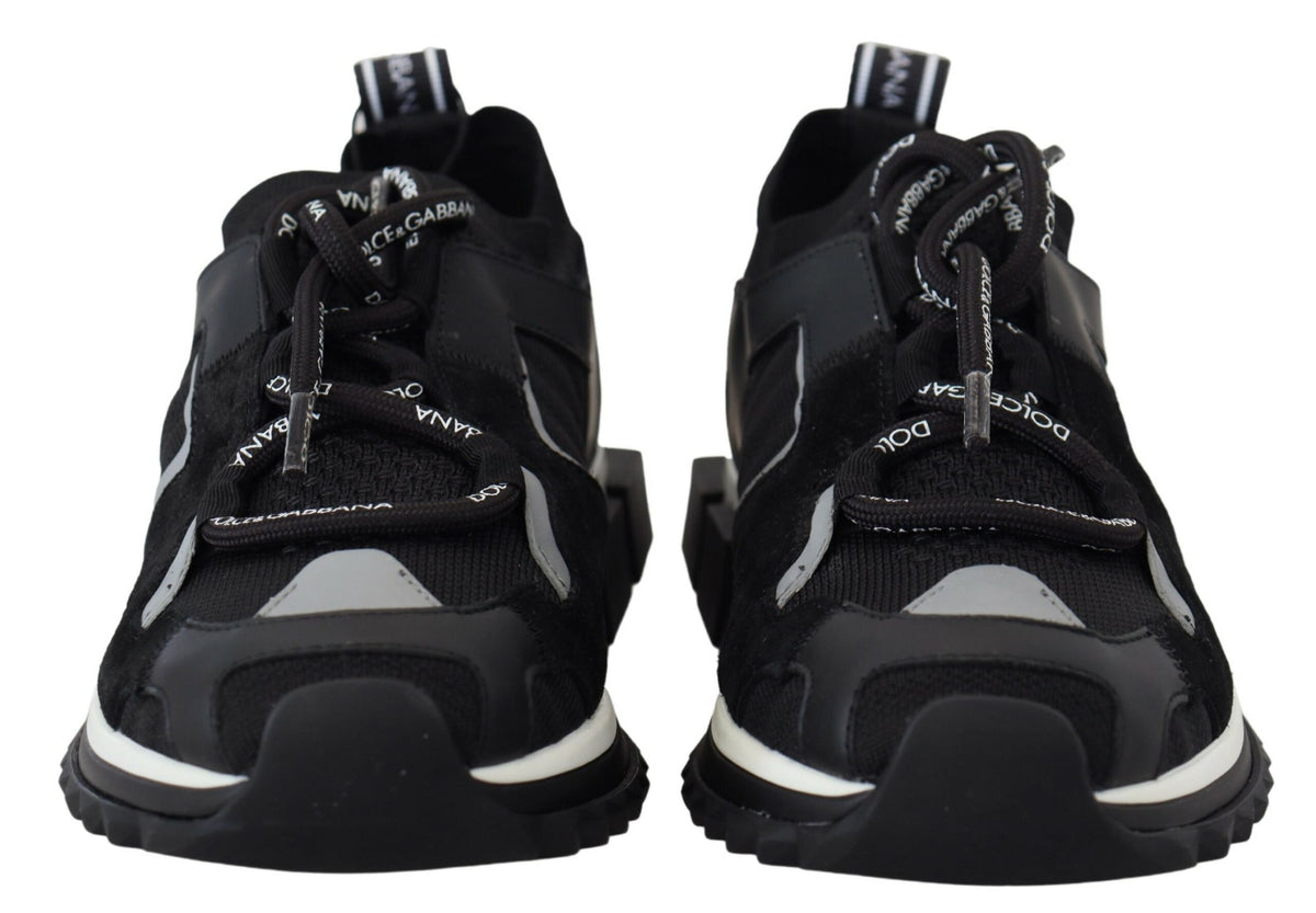 Black mesh Sorrento trekking sneakers by Dolce & Gabbana, featuring durable soles and stylish design for outdoor adventures.