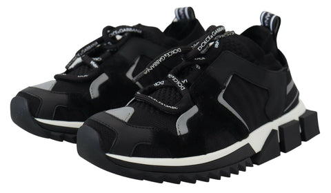 Black mesh Sorrento trekking sneakers by Dolce & Gabbana with rugged soles and sporty design for outdoor activities.