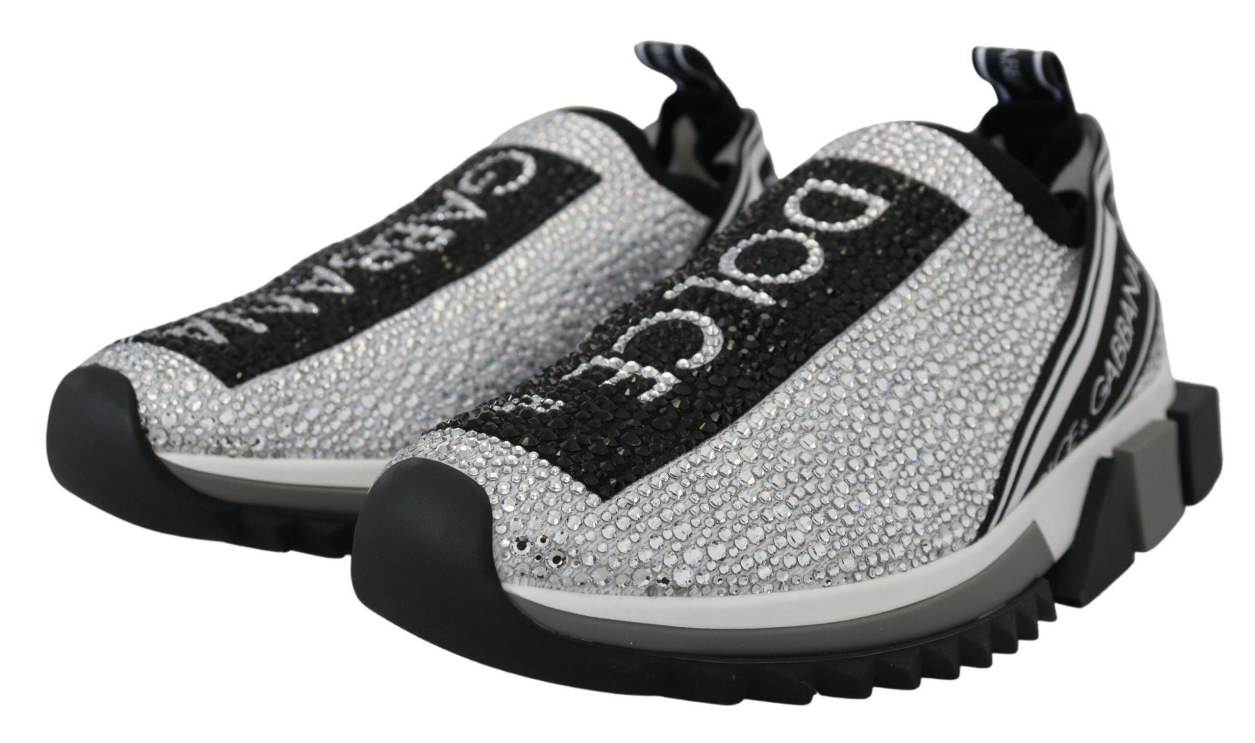 Silver rhinestone Sorrento sneakers by Dolce & Gabbana with sparkling embellishments and stylish design.