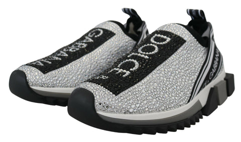 Silver rhinestone Sorrento sneakers by Dolce & Gabbana with sparkling embellishments and stylish design.
