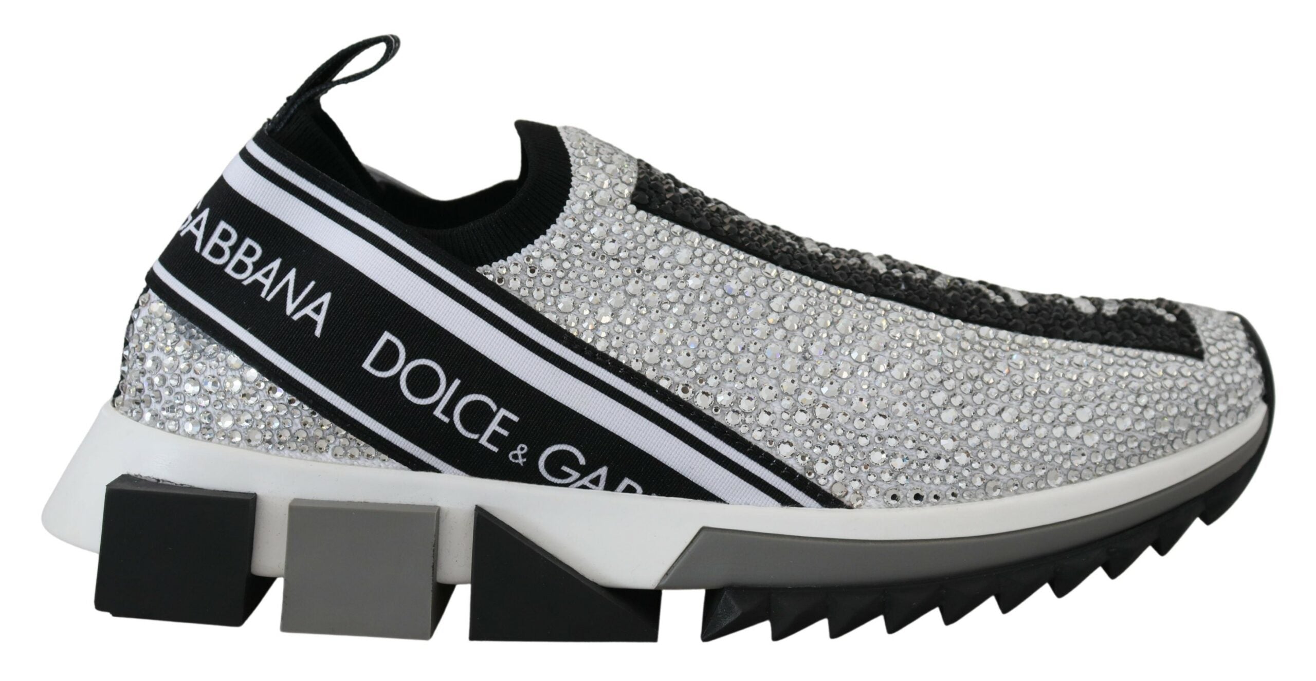 Silver rhinestone Sorrento sneakers by Dolce & Gabbana with sparkling embellishments and stylish sneaker design.