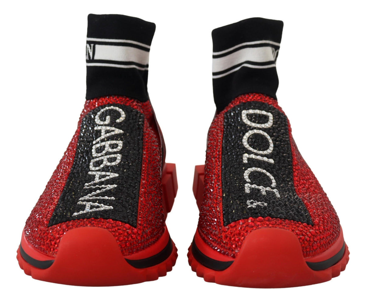 Red bling Sorrento sneakers socks shoes by Dolce & Gabbana with sparkling embellishments and stylish design details.