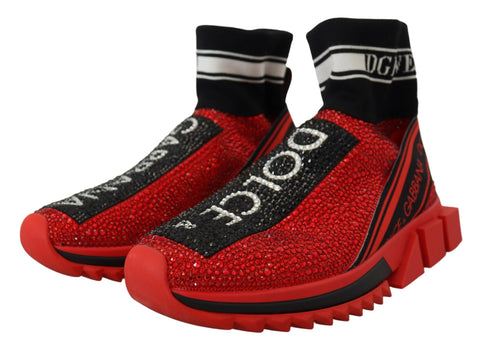 Red Bling Sorrento Sneakers Socks Shoes by Dolce & Gabbana, featuring sparkling embellishments and stylish sneaker design.