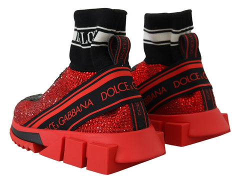 Red Bling Sorrento sneakers with socks by Dolce & Gabbana featuring sparkling embellishments and stylish design.