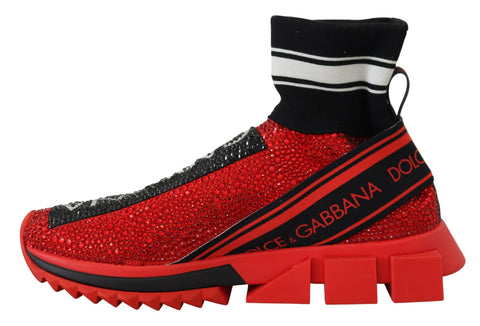 Red bling Sorrento sneakers socks shoes by Dolce & Gabbana with sparkling embellishments and casual sneaker design.