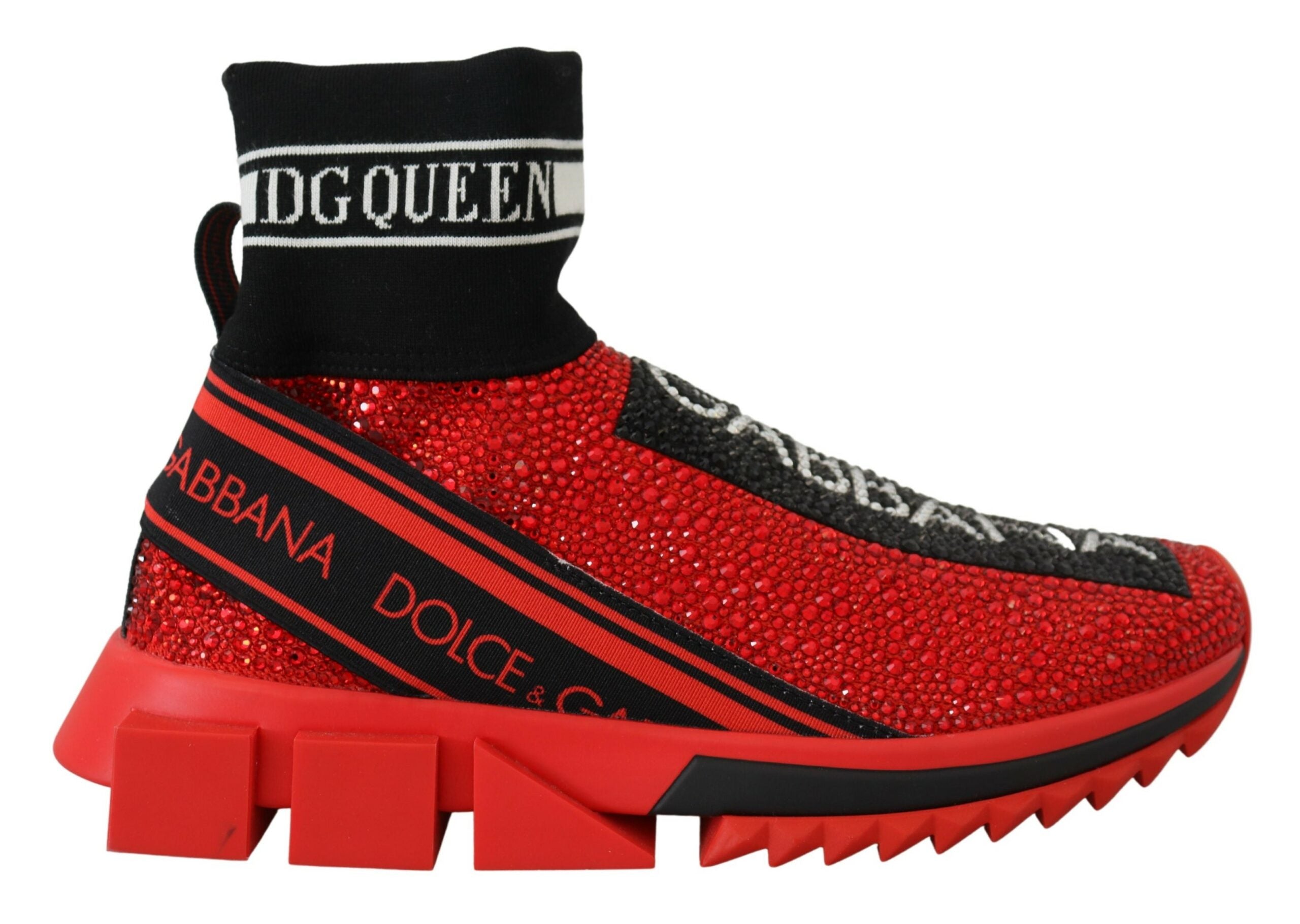 Red Bling Sorrento sneakers with socks from Dolce & Gabbana featuring sparkling embellishments and stylish design.