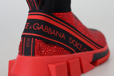 Red Bling Sorrento Sneakers Socks Shoes by Dolce & Gabbana featuring shiny embellishments and stylish sneaker design.