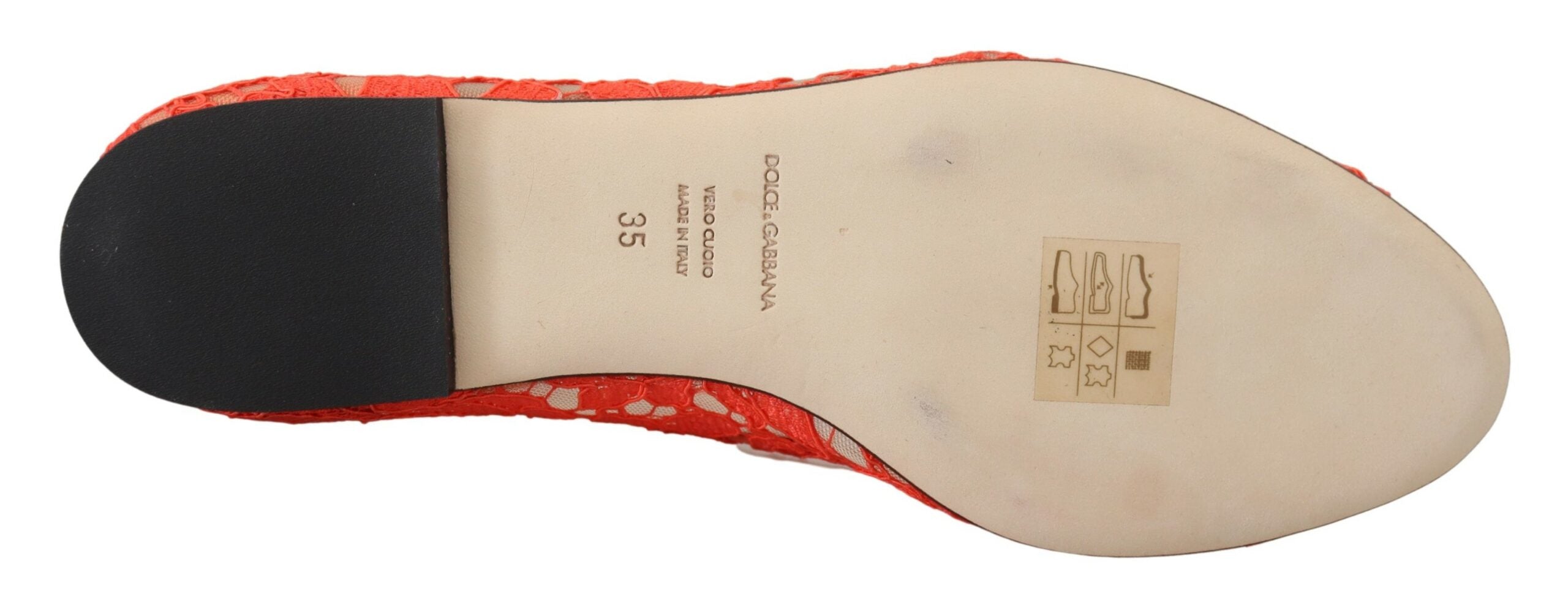 Red Taormina lace ballet flats with crystal embellishments by Dolce & Gabbana, showcasing elegant design and intricate lace details.