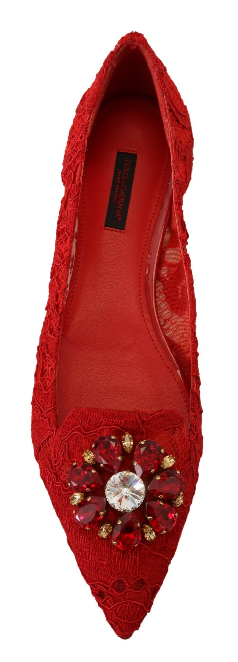 Red Taormina Crystals loafers by Dolce & Gabbana featuring crystal embellishments and classic slip-on flat shoe design.