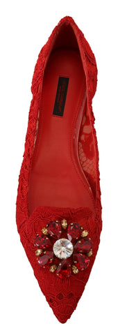 Red Taormina Crystals loafers by Dolce & Gabbana featuring crystal embellishments and classic slip-on flat shoe design.