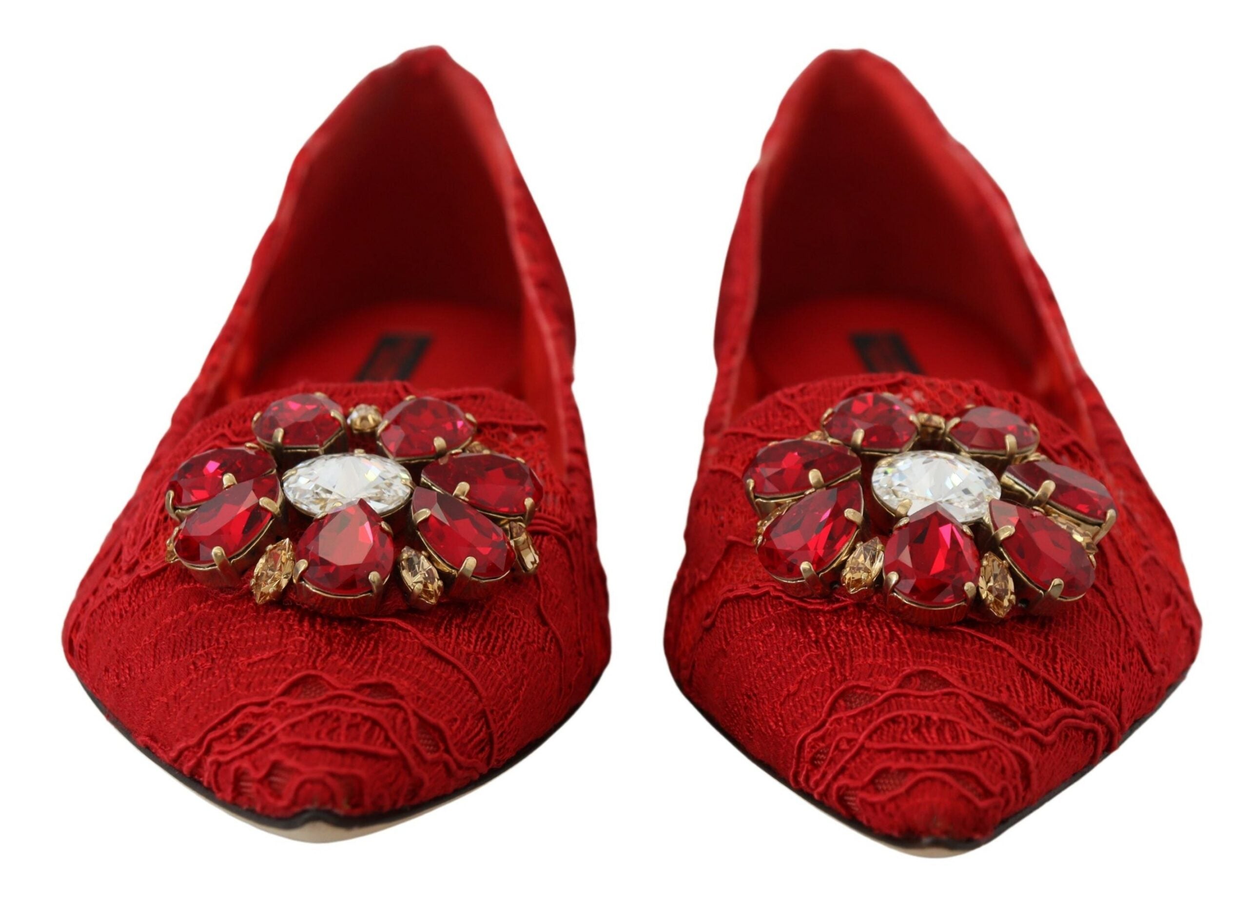 Red Taormina Crystals loafers by Dolce & Gabbana featuring crystal embellishments and sleek flat shoe design.