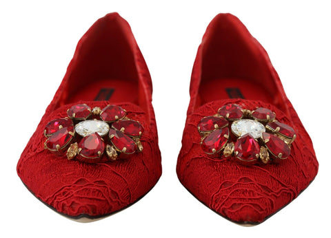 Red Taormina Crystals loafers by Dolce & Gabbana featuring crystal embellishments and sleek flat shoe design.