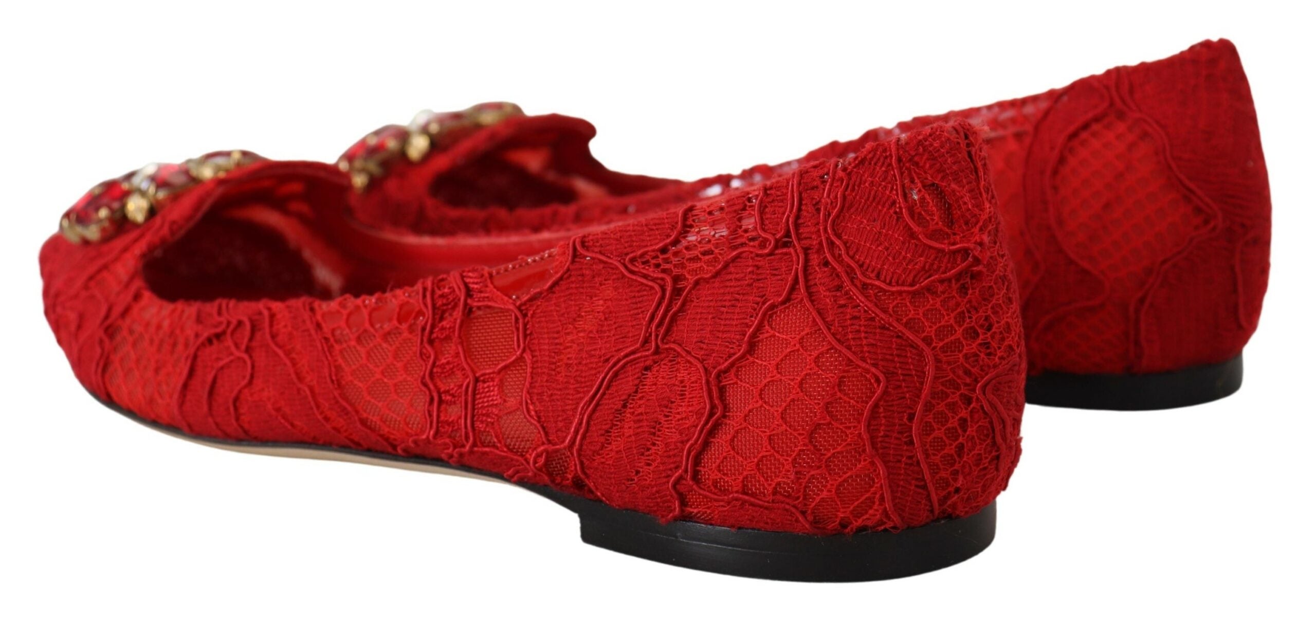 Red Taormina Crystals loafers by Dolce & Gabbana featuring crystal embellishments and a sleek flat shoe design.