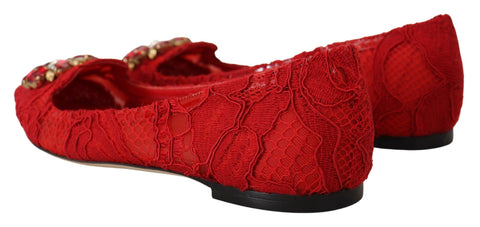 Red Taormina Crystals loafers by Dolce & Gabbana featuring crystal embellishments and a sleek flat shoe design.