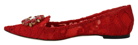 Red Taormina Crystals loafers by Dolce & Gabbana featuring crystal embellishments and a slip-on flat shoe design.