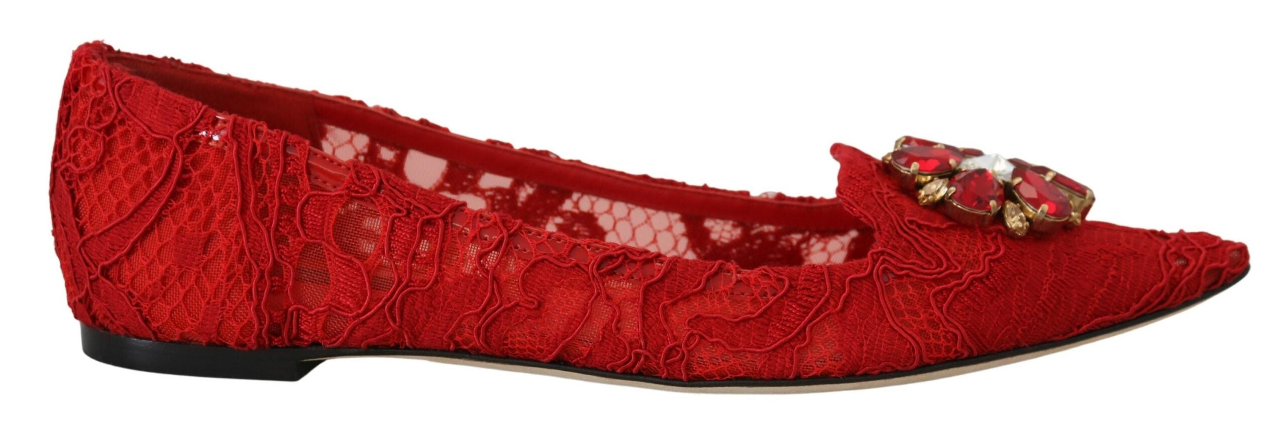 Red Taormina Crystals Dolce & Gabbana loafers with embellished crystal details and sleek flat shoe design.