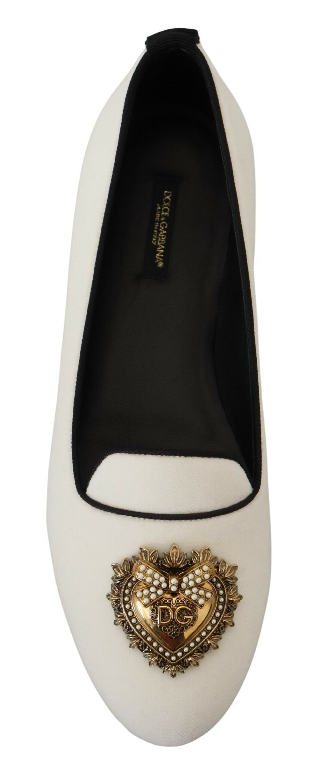 White velvet slip-on loafers by Dolce & Gabbana, showcasing sleek flats with smooth texture and classic design.