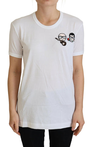White Dolce & Gabbana crewneck cotton T-shirt with #dgfamily print, casual and comfortable for everyday wear.