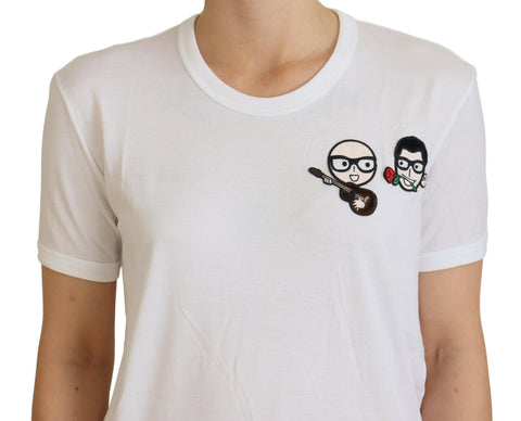 White Dolce & Gabbana crewneck cotton T-shirt with #dgfamily logo, displayed flat on a plain background.
