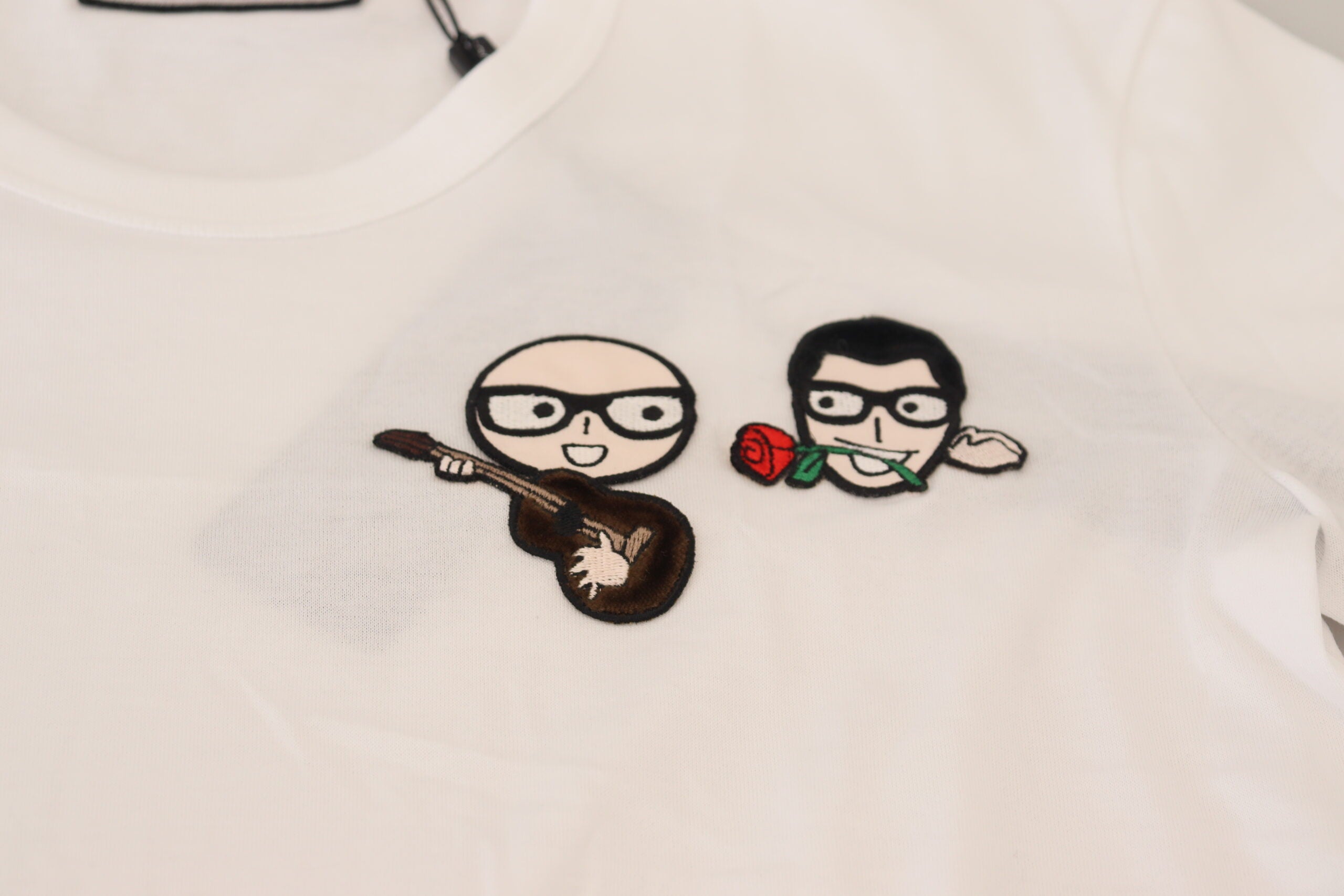 White Dolce & Gabbana crewneck cotton T-shirt with "#dgfamily" print, casual fit, and soft fabric for everyday wear.
