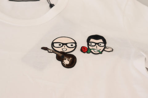 White Dolce & Gabbana crewneck cotton T-shirt with "#dgfamily" print, casual fit, and soft fabric for everyday wear.