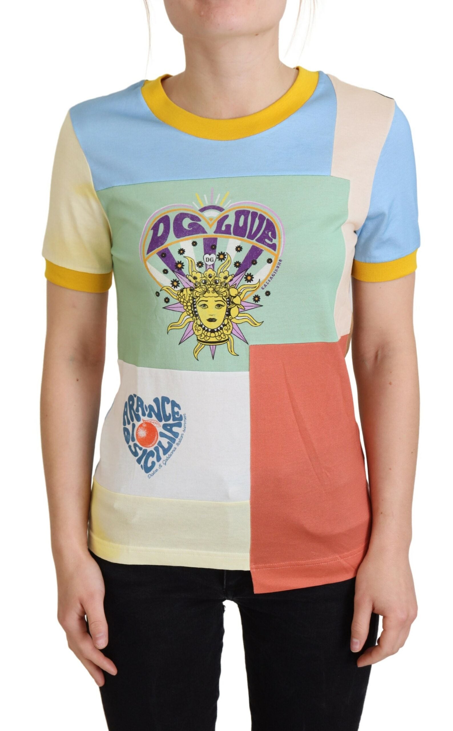 Multicolor cotton DG Love patchwork fabric featuring vibrant, stylish design from Dolce & Gabbana.