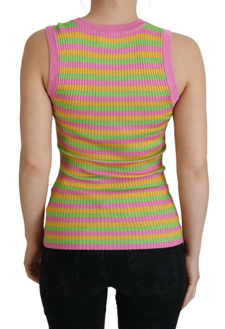 Multicolor silk vest pullover tank top by Dolce & Gabbana with a relaxed fit and vibrant, multicolored design.