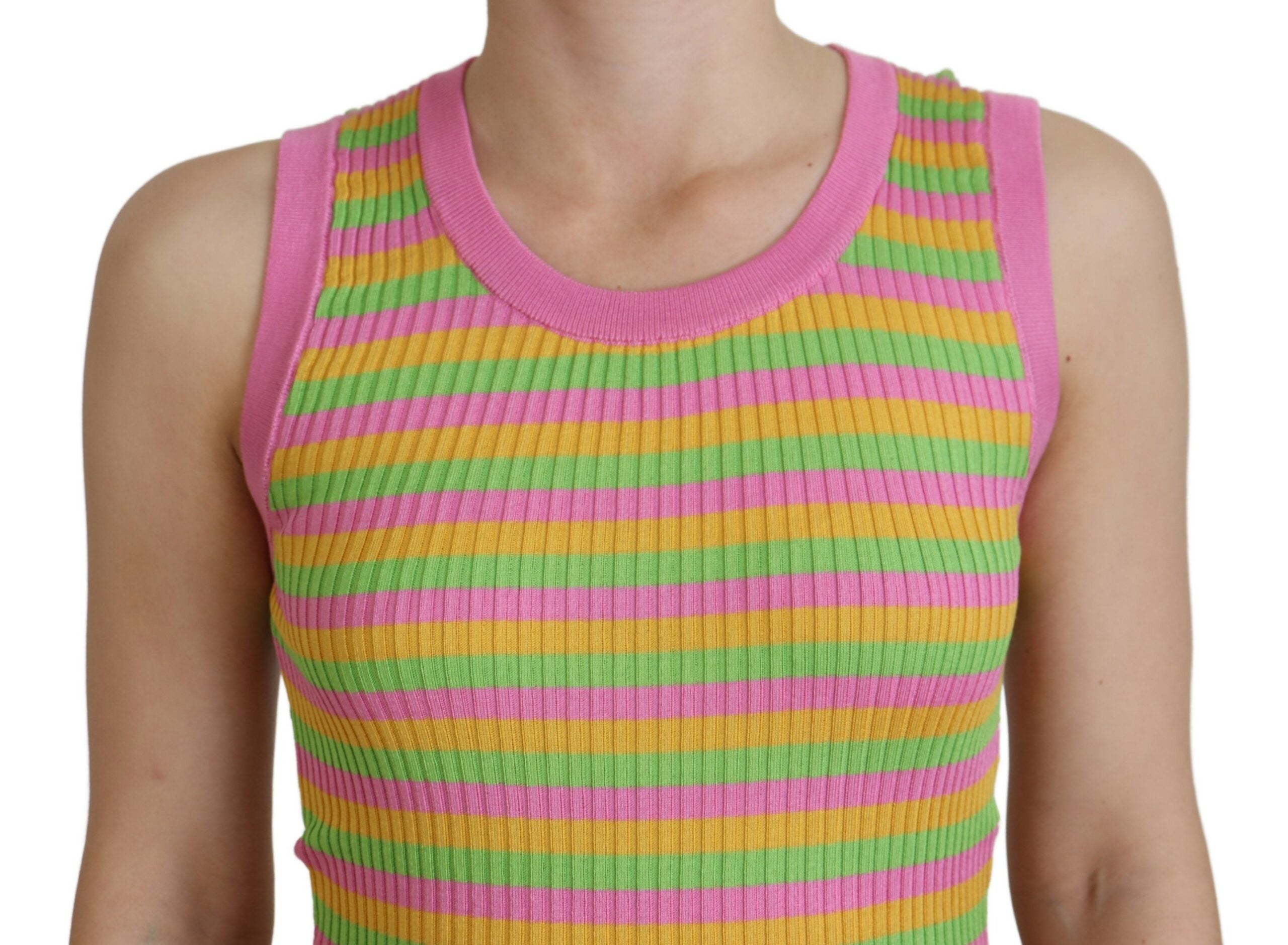 Multicolor silk vest pullover tank top by Dolce & Gabbana featuring vibrant, lightweight fabric and a stylish sleeveless design.