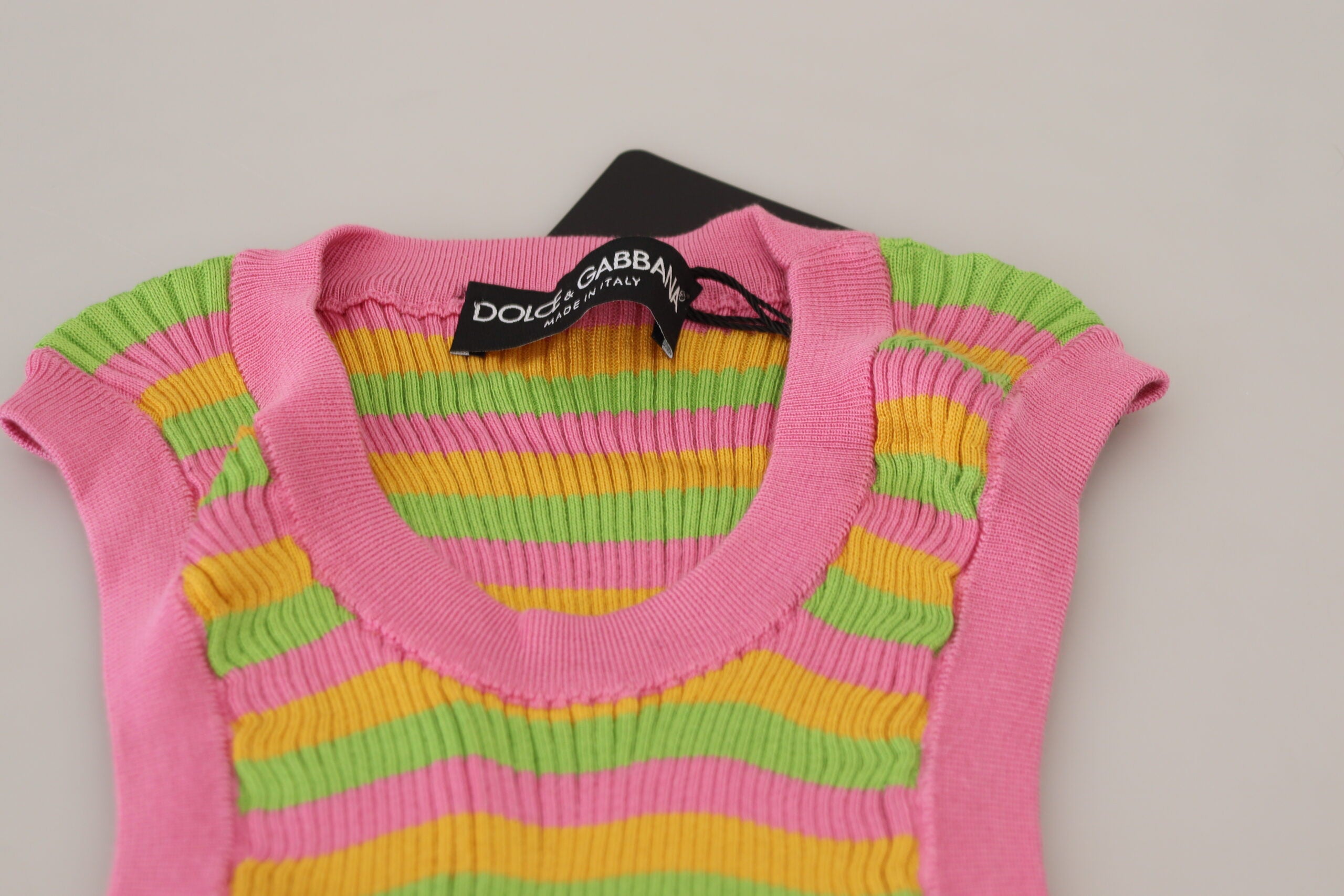 Multicolor silk vest pullover tank top by Dolce & Gabbana with a vibrant, smooth fabric and sleeveless design.