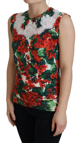 White floral wool lace vest tank top by Dolce & Gabbana with intricate lace detailing and floral embroidery.