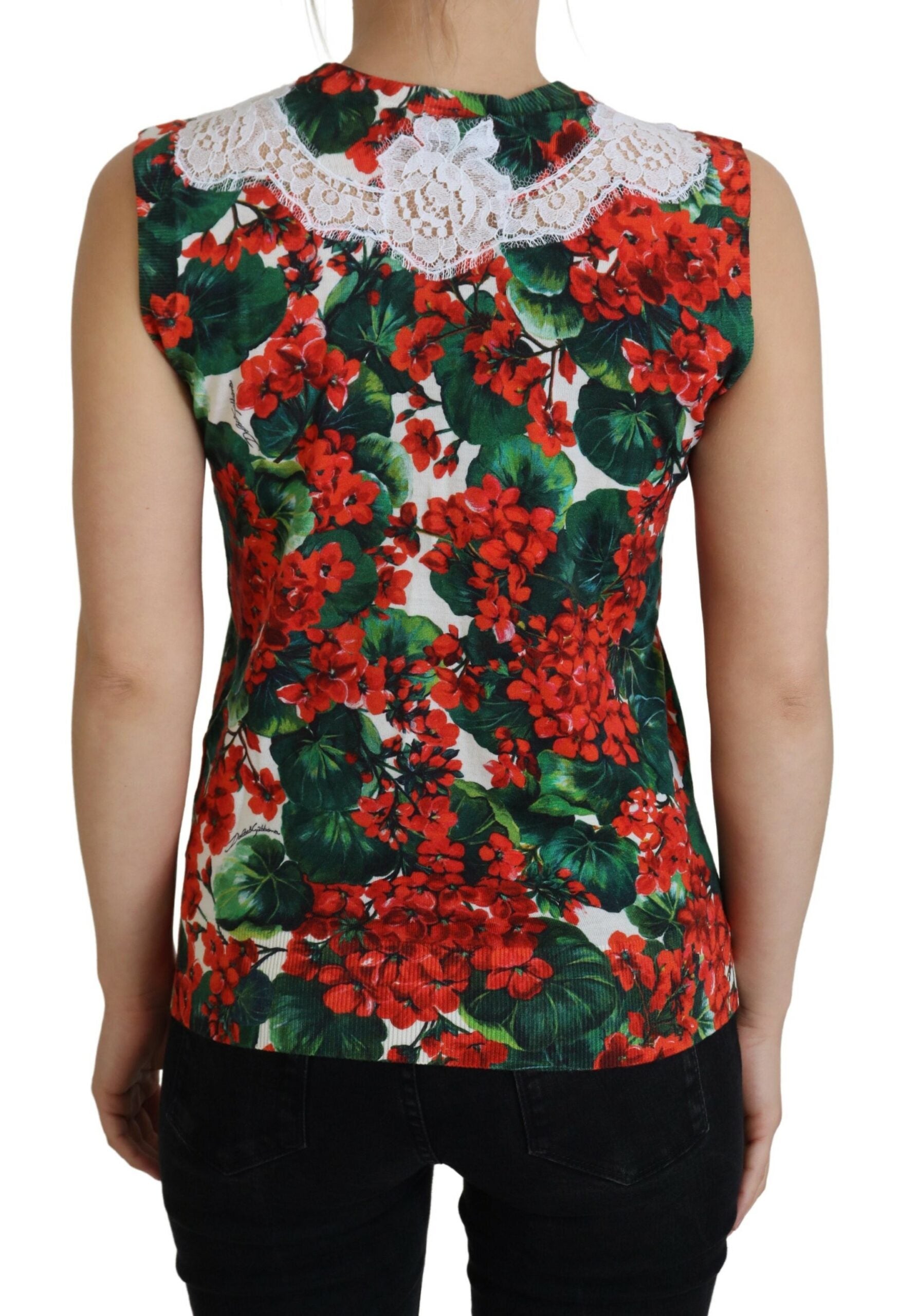 White floral wool lace vest tank top by Dolce & Gabbana, featuring intricate lace and lightweight wool fabric.
