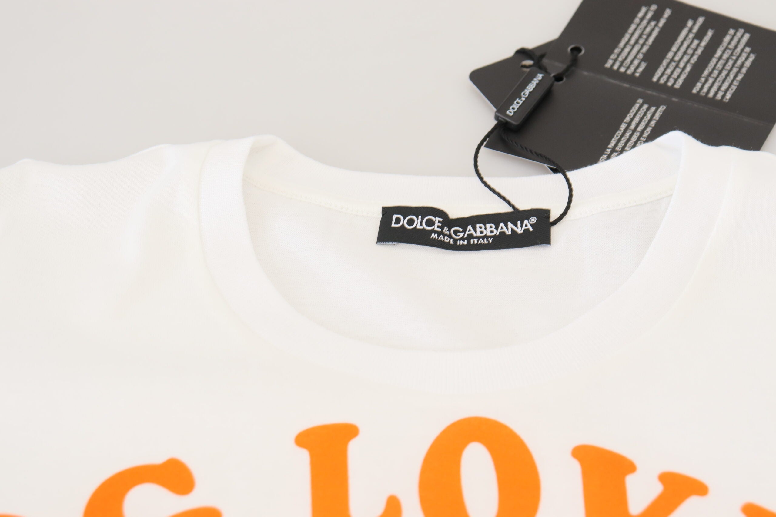 White cotton Dolce & Gabbana DG Loves SUD T-shirt with logo print, casual fit, and short sleeves.