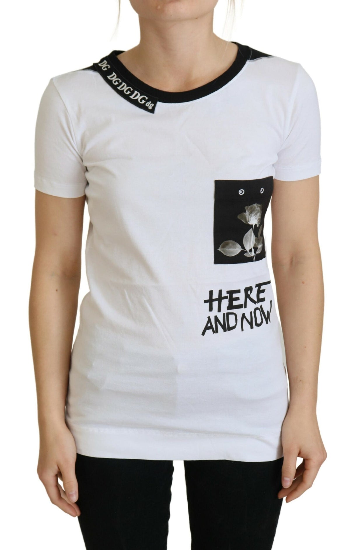 White cotton crewneck T-shirt by Dolce & Gabbana, plain front with short sleeves on a white background.