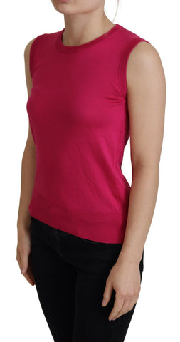 Pink silk vest pullover crewneck tank top by Dolce & Gabbana, featuring smooth silk fabric and a classic sleeveless design.