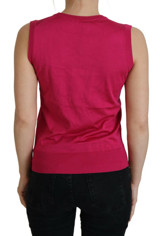 Pink silk vest pullover crewneck tank top by Dolce & Gabbana, featuring smooth silk fabric and a classic sleeveless design.