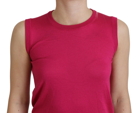 Pink silk vest pullover with crewneck, Dolce & Gabbana tank top featuring smooth, luxurious fabric and a stylish sleeveless design.