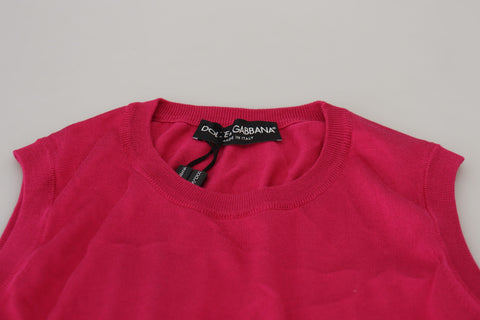 Pink silk vest pullover crewneck tank top by Dolce & Gabbana, featuring a smooth, elegant fabric and classic sleeveless design.