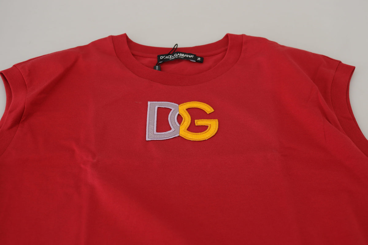 Red cotton Dolce & Gabbana logo tank top T-shirt with sleeveless design and bold branding on the front.