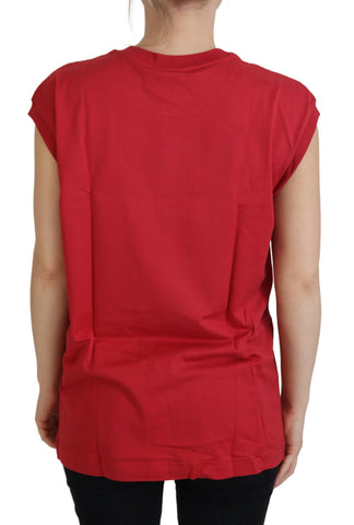 Red cotton Dolce & Gabbana logo tank top featuring sleeveless design and bold branding.