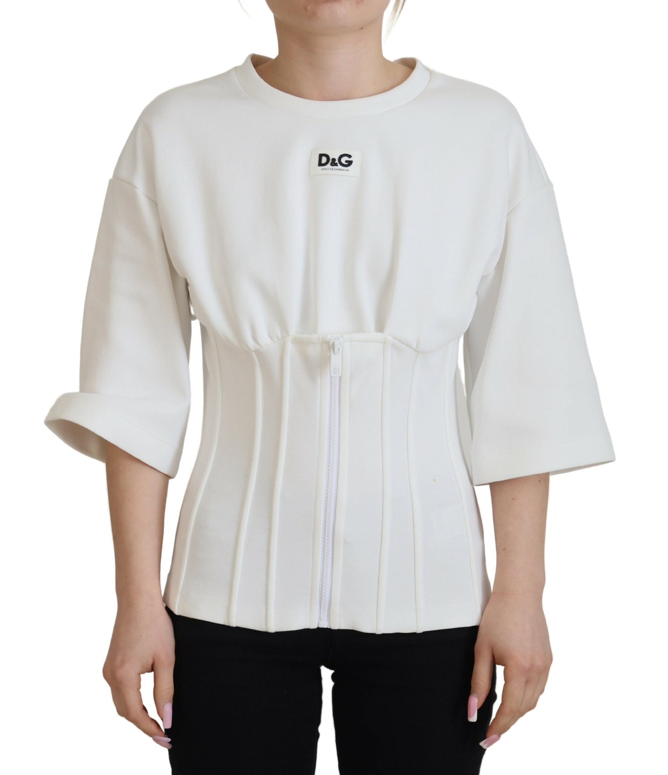 White Dolce & Gabbana stretch cotton corset top with fitted design and sleeveless style.