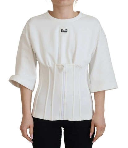 White Dolce & Gabbana stretch cotton corset top with fitted design and sleeveless style.