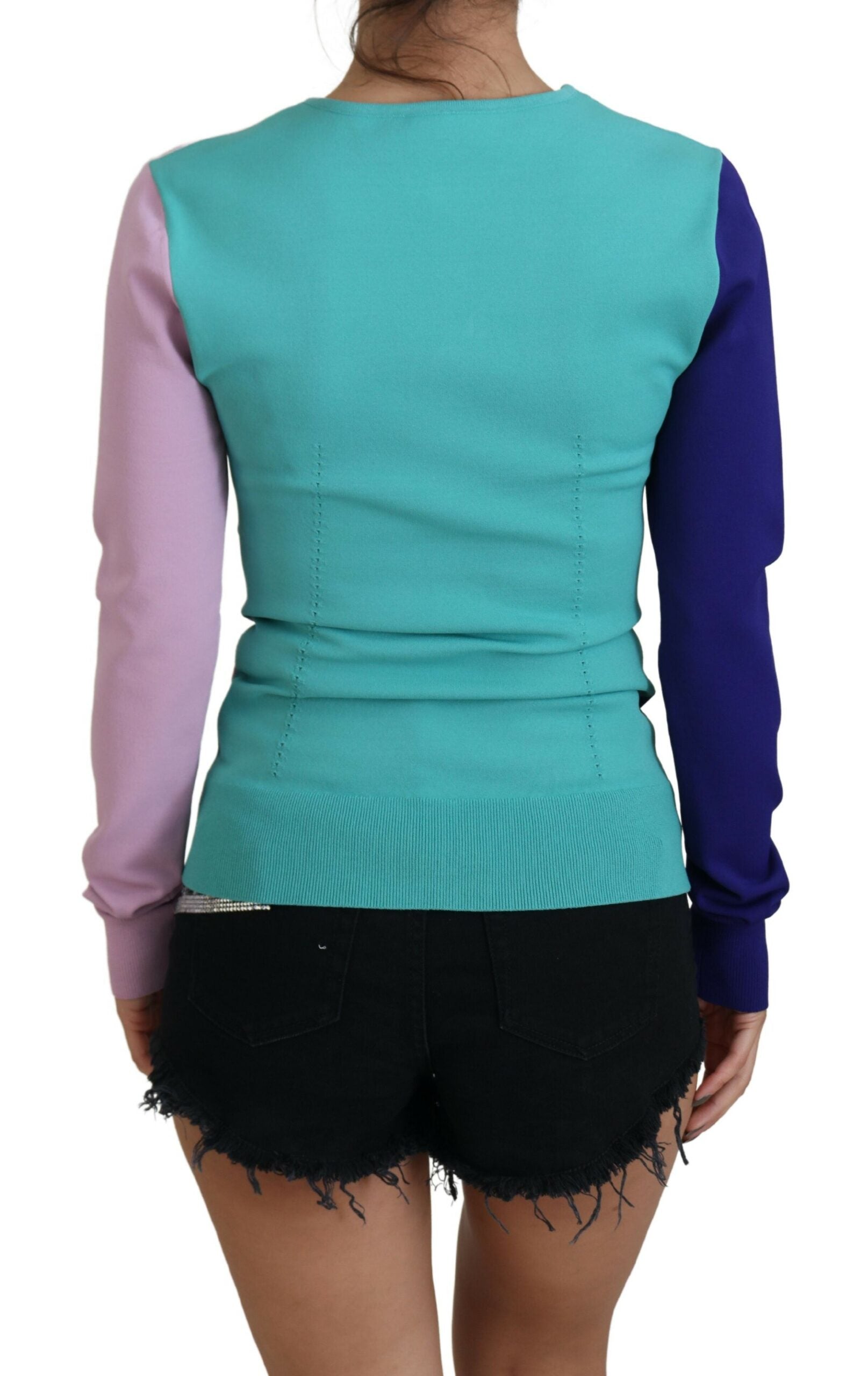 Multicolor V-neck viscose long-sleeve sweater by Dolce & Gabbana, featuring vibrant color blocks and a relaxed fit.