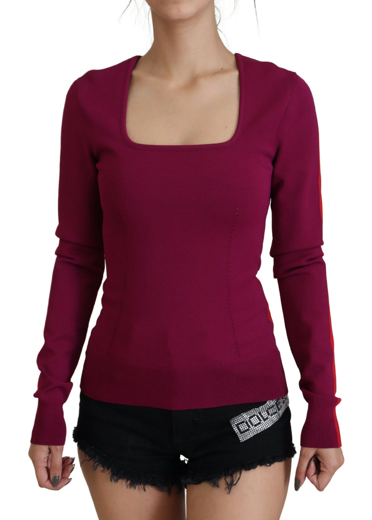 Multicolor viscose square neck pullover sweater by Dolce & Gabbana, featuring vibrant colors and a stylish square neckline.