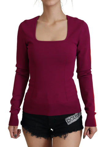 Multicolor viscose square neck pullover sweater by Dolce & Gabbana, featuring vibrant colors and a stylish square neckline.