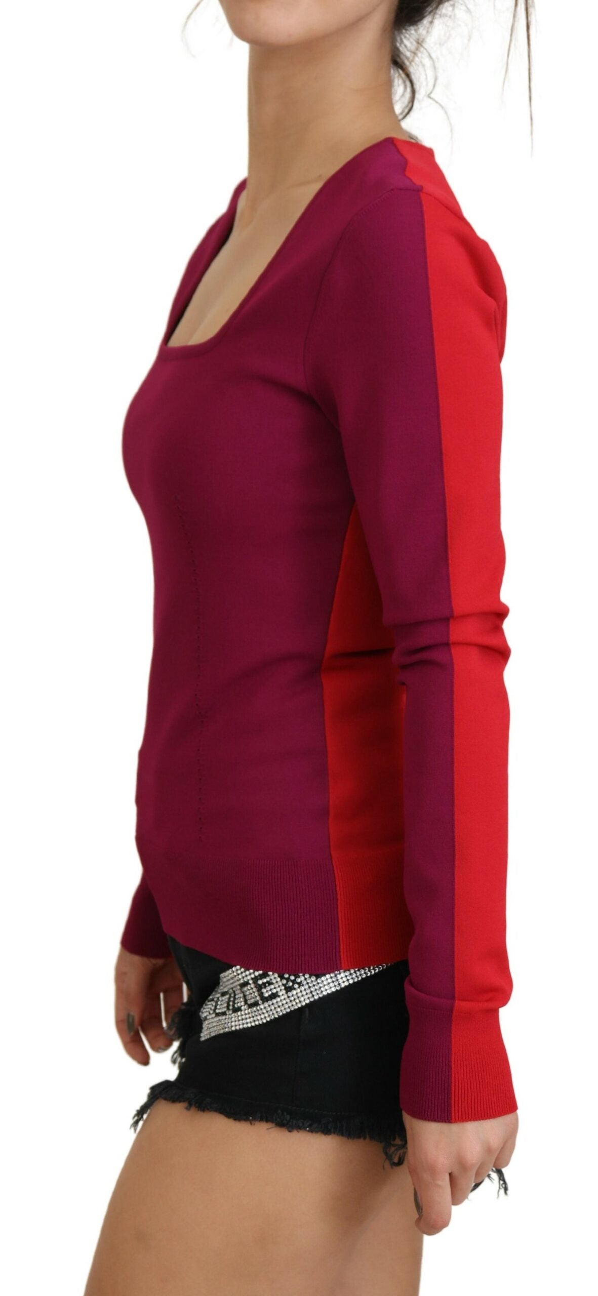 Multicolor viscose square neck pullover sweater by Dolce & Gabbana, featuring long sleeves and a stylish, vibrant design.
