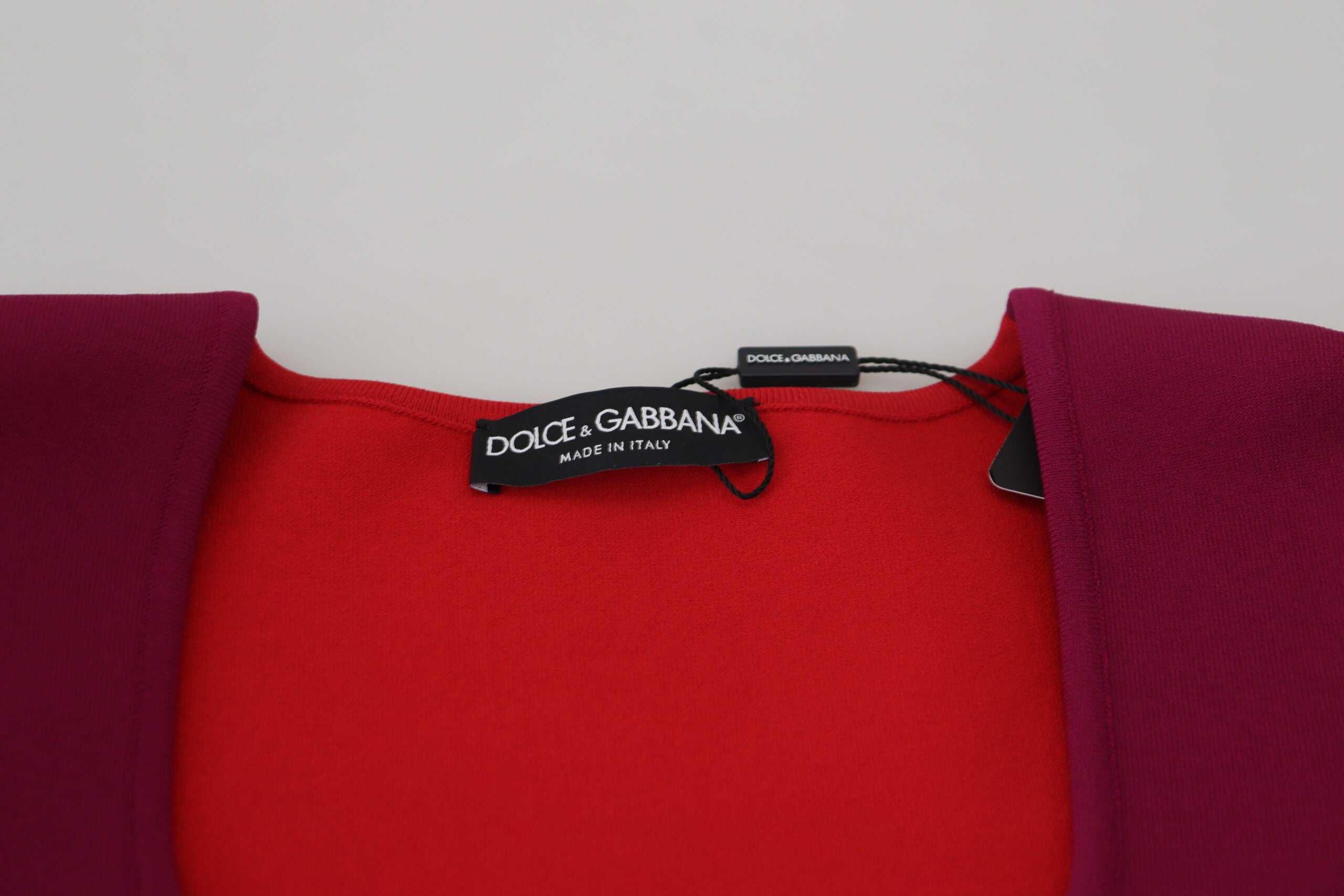 Multicolor viscose square neck pullover sweater by Dolce & Gabbana, showing vibrant colors and soft knit fabric.