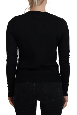 Black floral lace button cardigan sweater by Dolce & Gabbana, featuring delicate lace details and a classic button-front design.