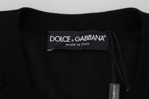 Black floral lace button cardigan sweater from Dolce & Gabbana with intricate lace details and classic button closure.